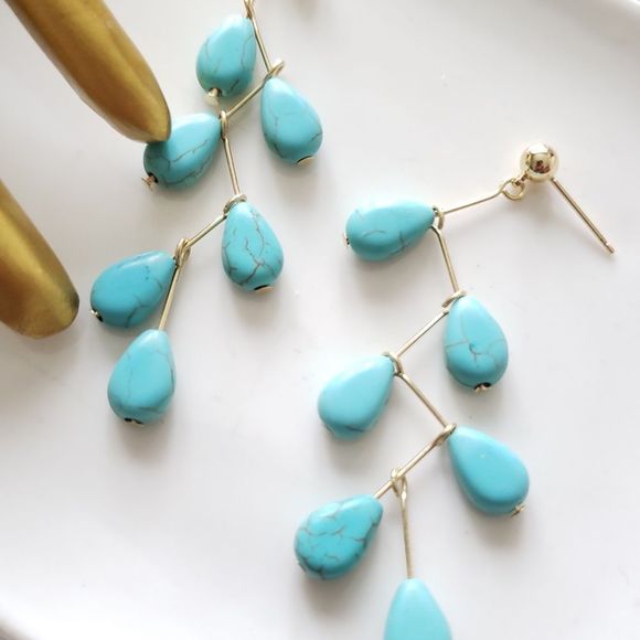 New! FP Chandelier Natural Stone Dangle Earrings - Picture 5 of 10